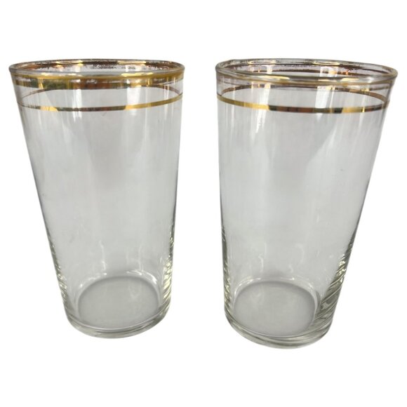 Set Of 4 Vintage Gold Rimmed Clear Glass Tumblers 8 Ounce Barware Drinking Glass - Picture 4 of 9